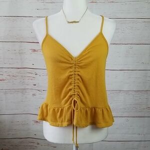 SOCIALITE // mustard cinch tie front ruffle cami